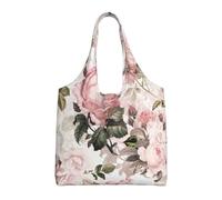 Zouey Borsa in tela a spalla singola, borsa in tela per donna, borsa a tracolla, borsa della spesa, vintage shabby chic con rose rosa seppia