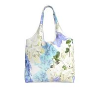 Zouey Borsa in tela a spalla singola, borsa tote in tela per donna, borsa a tracolla, borsa della spesa, fiori ortensia bianco blu navy sfumato