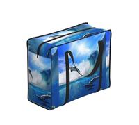 Zouey Borsa per la spesa pieghevole e riutilizzabile, borsa per la biancheria portatile con cerniera e maniglia robusta, quattro delfini nel mare delle balene