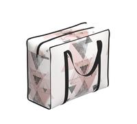 Zouey Borsa per la spesa pieghevole e riutilizzabile, borsa per la biancheria portatile con cerniera e maniglia robusta, motivo geometrico astratto nei toni del rosa cipria e del grigio.