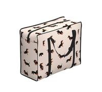 Zouey Borsa per la spesa pieghevole e riutilizzabile, borsa per la biancheria portatile con cerniera e maniglia robusta, con motivo a cartone animato di un bassotto felice.