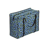 Zouey Borsa per la spesa pieghevole e riutilizzabile, borsa per la biancheria portatile con cerniera e maniglia robusta, fantasia leopardata blu