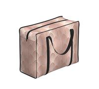 Zouey Borsa per la spesa pieghevole e riutilizzabile, borsa per la biancheria portatile con cerniera e maniglia robusta, rosa, rame, grigio, conchiglie, squame, stile Art Déco.