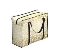 Zouey Borsa per la spesa pieghevole e riutilizzabile, borsa per la biancheria portatile con cerniera e maniglia robusta, stampa leopardata dorata