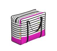 Zouey Borsa per la spesa pieghevole e riutilizzabile, borsa per la biancheria portatile con cerniera e manico robusto, a righe colorate color fucsia