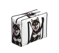 Zouey Borsa per la spesa pieghevole e riutilizzabile, sacchi per la biancheria portatili con cerniera e maniglia robusta, fantasia con Shiba Inu nero, simpatico cane Shiba.