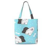 Zouey Borsa tote in tela per donna, borse a tracolla capienti, borse tote riutilizzabili per la spesa, motivo Old English Sheepdog