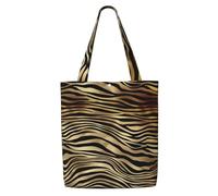 Zouey Borsa tote in tela per donna, borse a tracolla capienti, borse tote riutilizzabili per la spesa, pelle di animale zebrata africana nera e oro, seppia