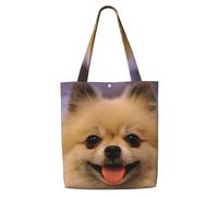 Zouey Borsa tote in tela per donna, borse a tracolla capienti, borse tote riutilizzabili per la spesa, stampa con stampa di un felice Pomerania a pelo corto