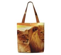 Zouey Borsa tote in tela per donna, borse a tracolla capienti, borse tote riutilizzabili per la spesa, leone africano e leonessa