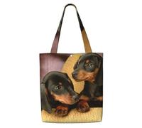 Zouey Borsa tote in tela per donna, borse a tracolla capienti, borse tote riutilizzabili per la spesa, cuccioli di bassotto, animali domestici, cani, bassotti di piccola taglia