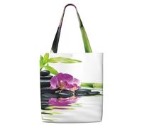 Zouey Borsa tote in tela per donna, borse a tracolla capienti, borse tote riutilizzabili per la spesa, benessere asiatico con pietre per massaggio Zen, orchidea viola