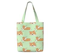 Zouey Borsa tote in tela per donna, borse a tracolla capienti, borse tote riutilizzabili per la spesa, simpatico cane Corgi