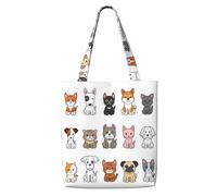 Zouey Borsa tote in tela per donna, borse a tracolla capienti, borse tote riutilizzabili per la spesa, diversi tipi di gatti e cani dei cartoni animati