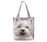 Zouey Borsa tote in tela per donna, borse a tracolla capienti, borse tote riutilizzabili per la spesa, stampa artistica con simpatico cane West Highland Terrier