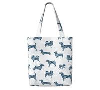 Zouey Borsa tote in tela per donna, borse a tracolla capienti, borse tote riutilizzabili per la spesa, cane bassotto maculato blu