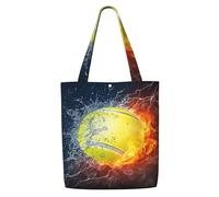 Zouey Borsa tote in tela per donna, borse a tracolla capienti, borse tote riutilizzabili per la spesa, palla da tennis nel fuoco e nell'acqua