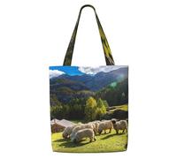 Zouey Borsa tote in tela per donna, borse a tracolla capienti, borse tote riutilizzabili per la spesa, Alpi svizzere, Vallese, nido di pecore dal naso nero, animali, natura