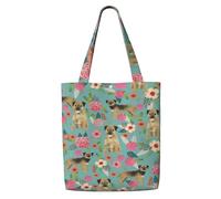 Zouey Borsa tote in tela per donna, borse a tracolla capienti, borse tote riutilizzabili per la spesa, razza di cane Border Terrier Florals