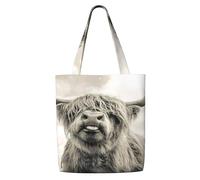 Zouey Borsa tote in tela per donna, borse a tracolla capienti, borse tote riutilizzabili per la spesa, divertente mucca delle Highlands