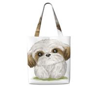 Zouey Borsa tote in tela per donna, borse a tracolla capienti, borse tote riutilizzabili per la spesa, simpatico cane Moe Shih Tzu