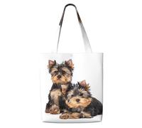 Zouey Borsa tote in tela per donna, borse a tracolla capienti, borse tote riutilizzabili per la spesa, due cuccioli di Yorkshire Terrier