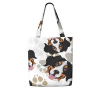 Zouey Borsa tote in tela per donna, borse a tracolla capienti, borse tote riutilizzabili per la spesa, motivo con zampe di cane, cane da montagna bernese