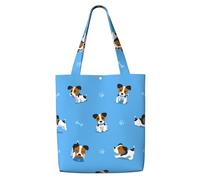 Zouey Borsa tote in tela per donna, borse a tracolla capienti, borse tote riutilizzabili per la spesa, motivo con simpatici cani Jack Russell Terrier con ossa