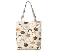Zouey Borsa tote in tela per donna, borse a tracolla capienti, borse tote riutilizzabili per la spesa, simpatici animali domestici con faccia di gatto