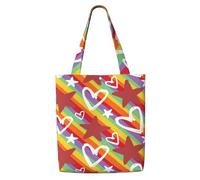 Zouey Borsa tote in tela per donna, borse a tracolla capienti, borse tote riutilizzabili per la spesa, motivo colorato a cuore e stella