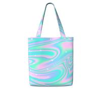 Zouey Borsa tote in tela per donna, borse a tracolla capienti, borse tote riutilizzabili per la spesa, sfondo astratto olografico in pastello neon