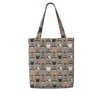 Zouey Borsa tote in tela per donna, borse a tracolla capienti, borse tote riutilizzabili per la spesa, cane Frenchie, amo i bulldog francesi, faccia di Frenchie, marrone medio
