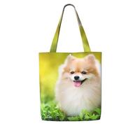 Zouey Borsa tote in tela per donna, borse a tracolla capienti, borse tote riutilizzabili per la spesa, simpatico cucciolo di cane nel parco primaverile