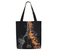 Zouey Borsa tote in tela per donna, borse a tracolla capienti, borse tote riutilizzabili per la spesa, chitarra acustica fredda in fiamme