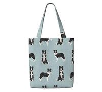 Zouey Borsa tote in tela per donna, borse a tracolla capienti, borse tote riutilizzabili per la spesa, razza di cane Border Collie, asilo nido