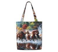 Zouey Borsa tote in tela per donna, borse a tracolla capienti, borse tote riutilizzabili per la spesa, cavalli nativi americani