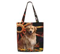 Zouey Borsa tote in tela per donna, borse a tracolla capienti, borse tote riutilizzabili per la spesa, fiori Golden Retriever