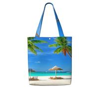Zouey Borsa tote in tela per donna, borse a tracolla capienti, borse tote riutilizzabili per la spesa, paesaggio marino, spiaggia