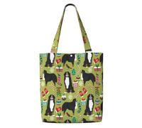 Zouey Borsa tote in tela per donna, borse a tracolla capienti, borse tote riutilizzabili per la spesa, cani da montagna bernesi, Natale, cane carino