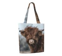 Zouey Borsa tote in tela per donna, borse a tracolla capienti, borse tote riutilizzabili per la spesa, mucca delle Highlands, fauna selvatica scozzese