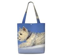 Zouey Borsa tote in tela per donna, borse a tracolla capienti, borse tote riutilizzabili per la spesa, cani Westie Winter West Highland White Terrier