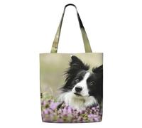Zouey Borsa tote in tela per donna, borse a tracolla capienti, borse tote riutilizzabili per la spesa, Border Collie Lawn Black Border Collie Pets