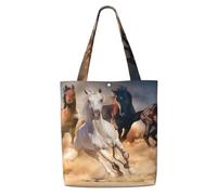 Zouey Borsa tote in tela per donna, borse a tracolla capienti, borse tote riutilizzabili per la spesa, cavallo che corre nel deserto