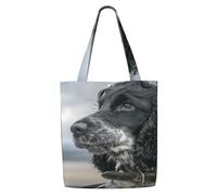 Zouey Borsa tote in tela per donna, borse a tracolla capienti, borse tote riutilizzabili per la spesa, cocker spaniel inglese con grandi orecchie arricciate, nero