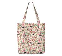 Zouey Borsa tote in tela per donna, borse a tracolla capienti, borse tote riutilizzabili per la spesa, cani Fox Terrier di filo metallico, fiori pasquali