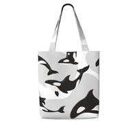 Zouey Borsa tote in tela per donna, borse a tracolla capienti, borse tote riutilizzabili per la spesa, motivo a orca con motivo a pesce