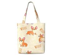 Zouey Borsa tote in tela per donna, borse a tracolla capienti, borse tote riutilizzabili per la spesa, Corgi con ossa e parole