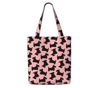 Zouey Borsa tote in tela per donna, borse a tracolla capienti, borse tote riutilizzabili per la spesa, motivo Scottish Terrier rosa e nero