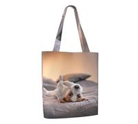 Zouey Borsa tote in tela per donna, borse a tracolla capienti, borse tote riutilizzabili per la spesa, simpatico cagnolino Jack Russell Terrier