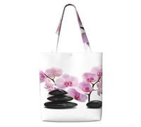 Zouey Borsa tote in tela per donna, borse a tracolla capienti, borse tote riutilizzabili per la spesa, pietre e orchidea rosa